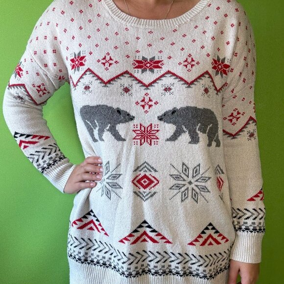 Long winter sweater with polar bears and nordic deisgn / Mossimo / Extra Large - Picture 1 of 4